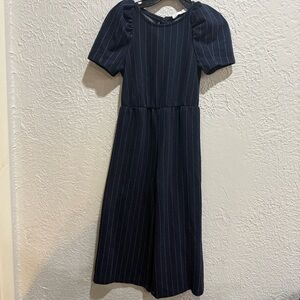 Zara girls wide leg knit jumpsuit navy blue white stripes size 6